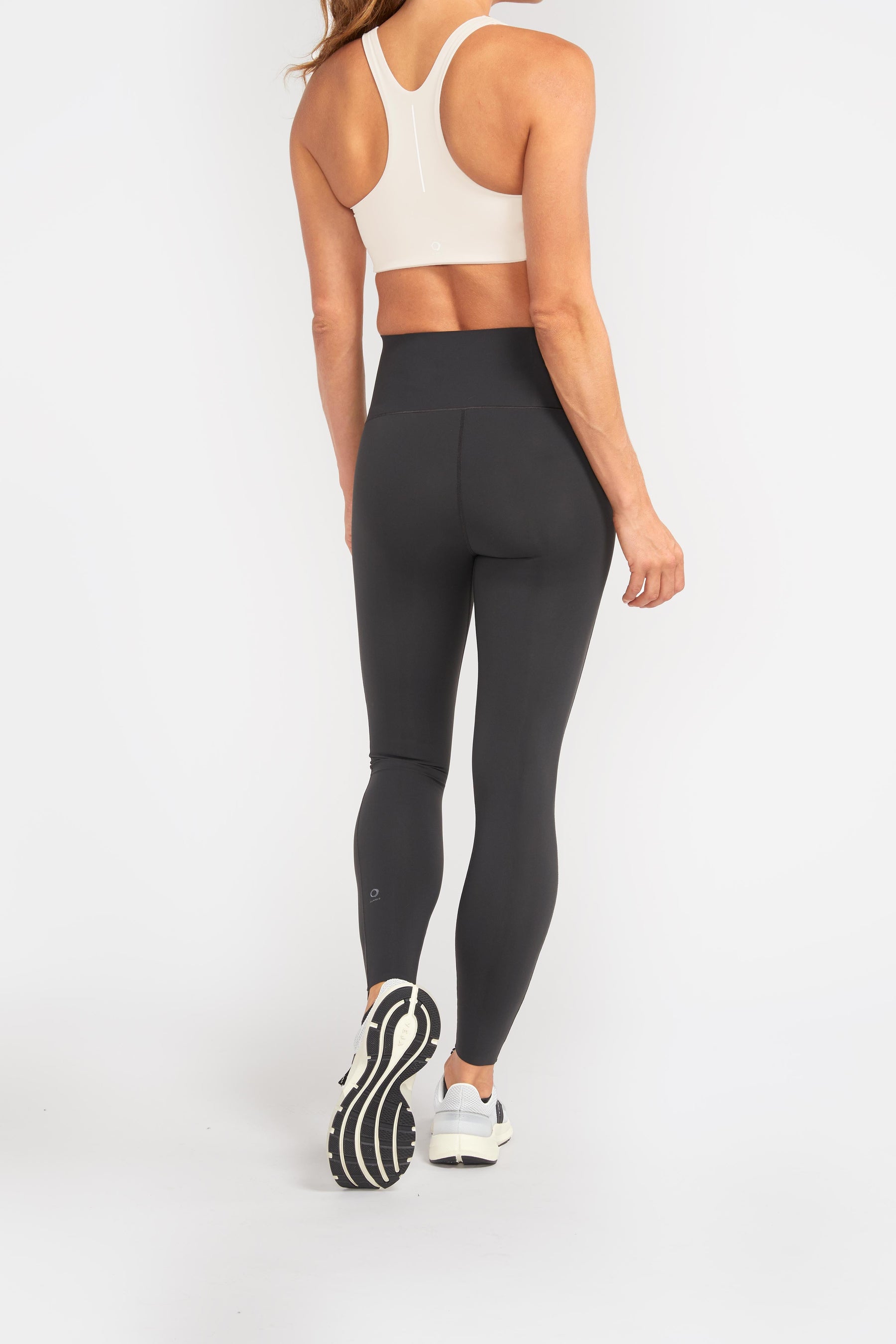 Back view of high waisted compression leggings breathable eco friendly fabric