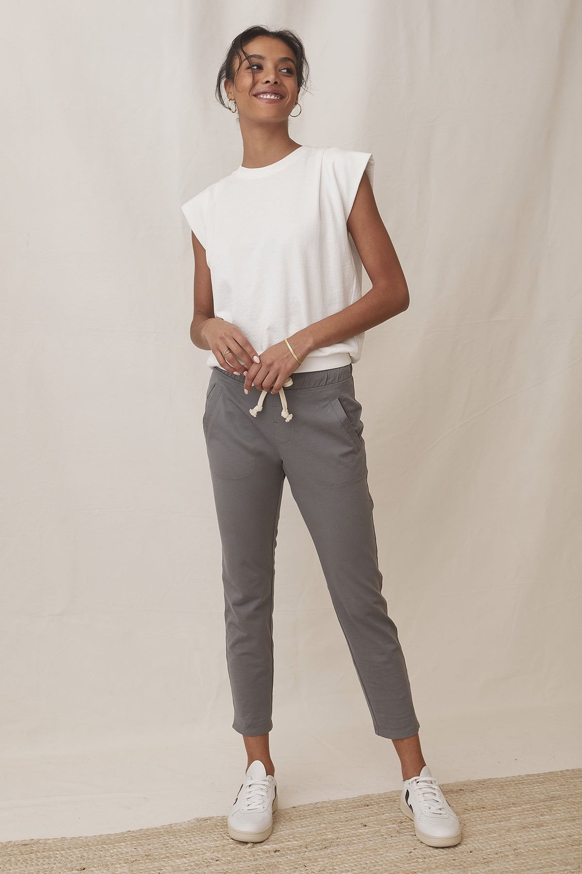 grey cotton lounge pants for travel