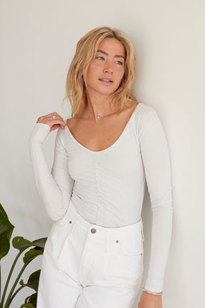 sustainable style versatile long sleeve top in white