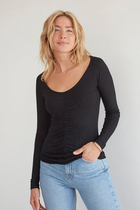 eco conscious fashion long sleeve basic top in black