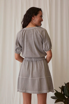 grey short sleeve mini dress for summer made from cotton
