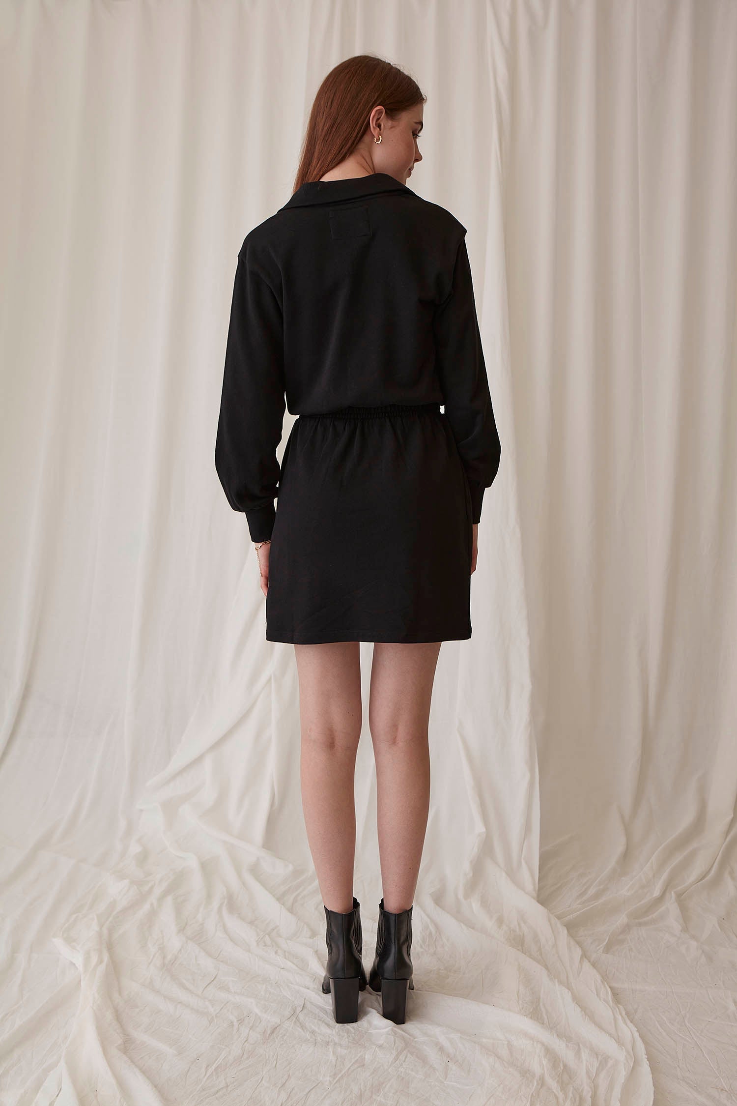 eco friendly cotton long sleeve black mini dress 