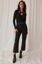 black long sleeve bodysuit for going out with cutouts