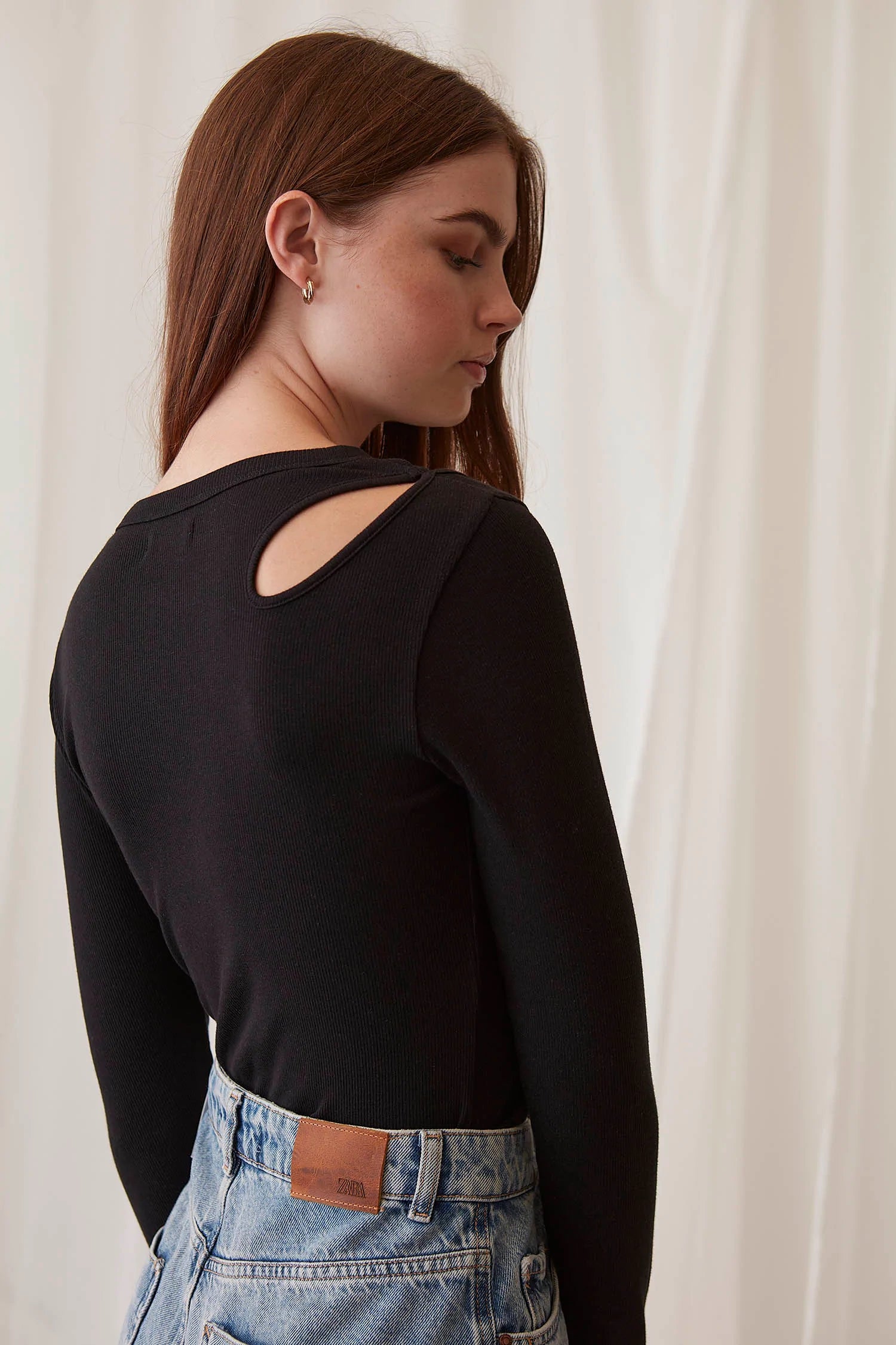 sustainable fashion cutout long sleeve shirt in black