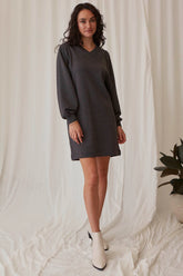 eco chic dress charcoal grey long sleeve sweater weather outfit