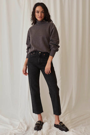 Jo Turtleneck Long Sleeve Grey State Eco Chocolate Torte XS 