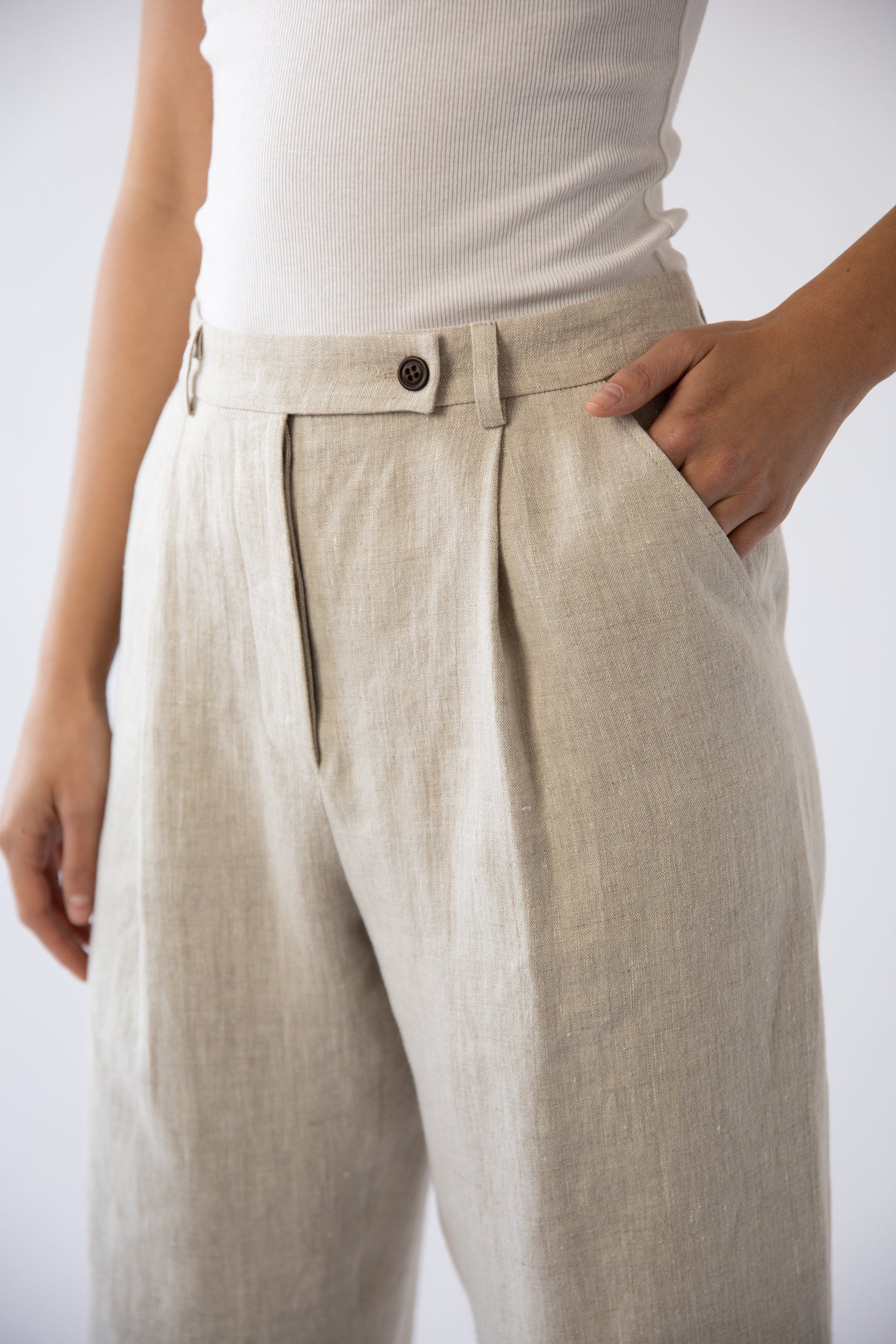 essential wide legged linen tailored trousers 