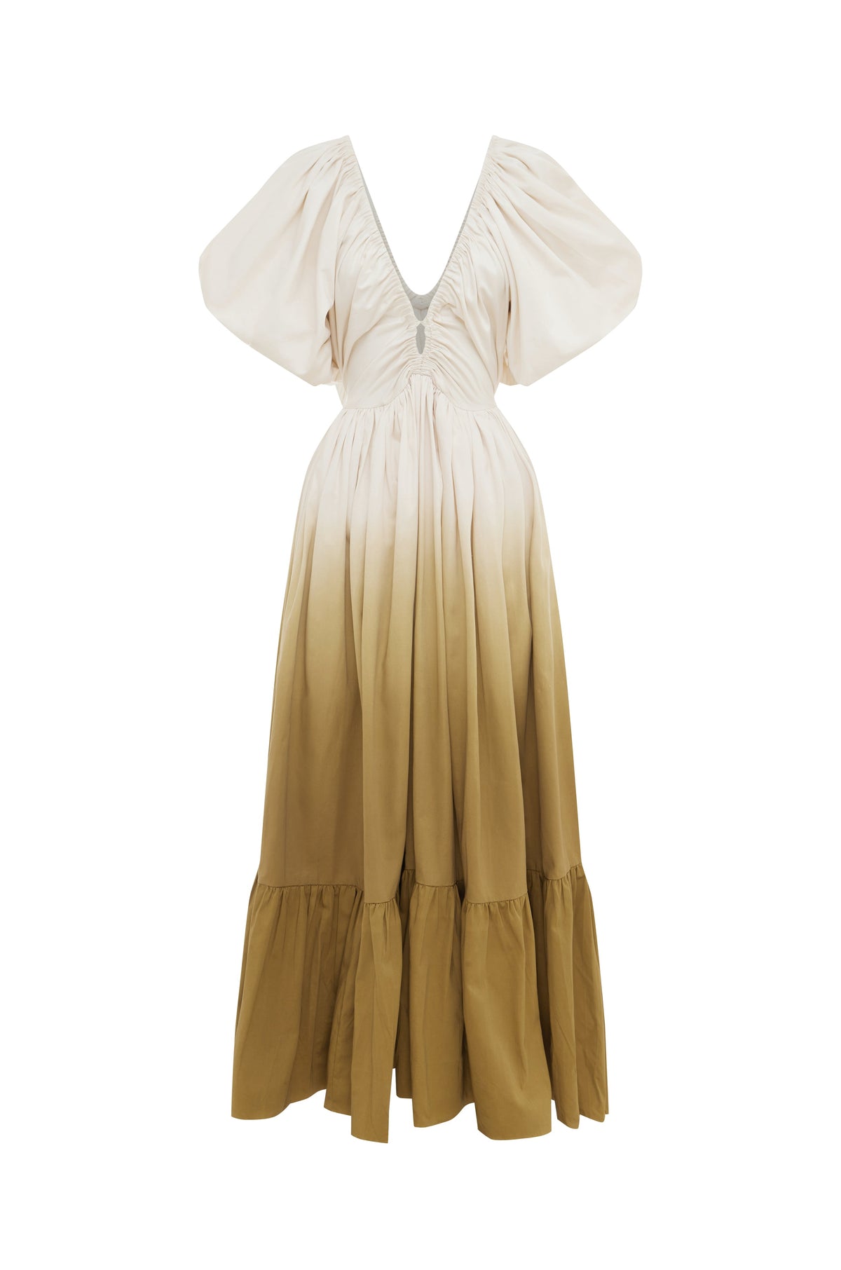 low back silk maxi dress with tiered hem in ombre 