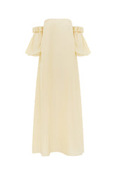 off shoulder silk maxi dress in cream