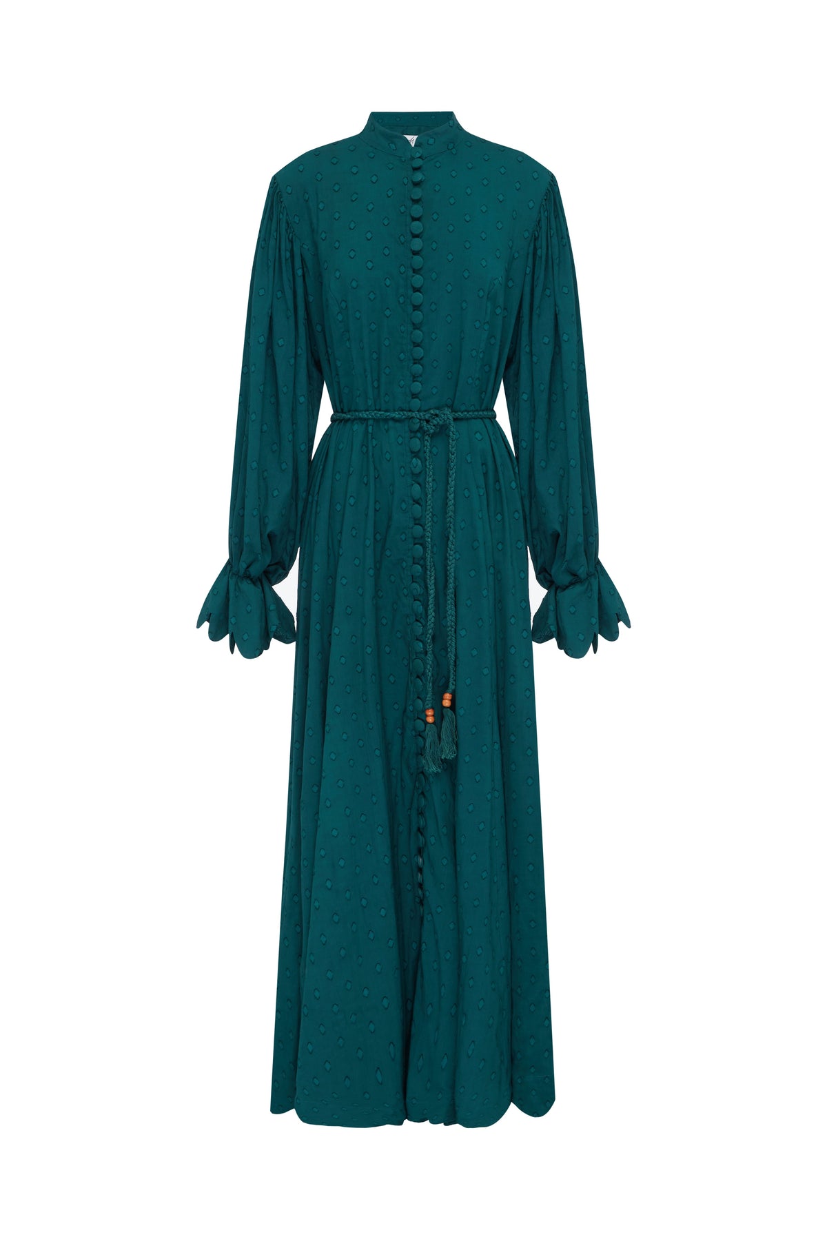 belted lightweight long sleeve maxi dress in teal