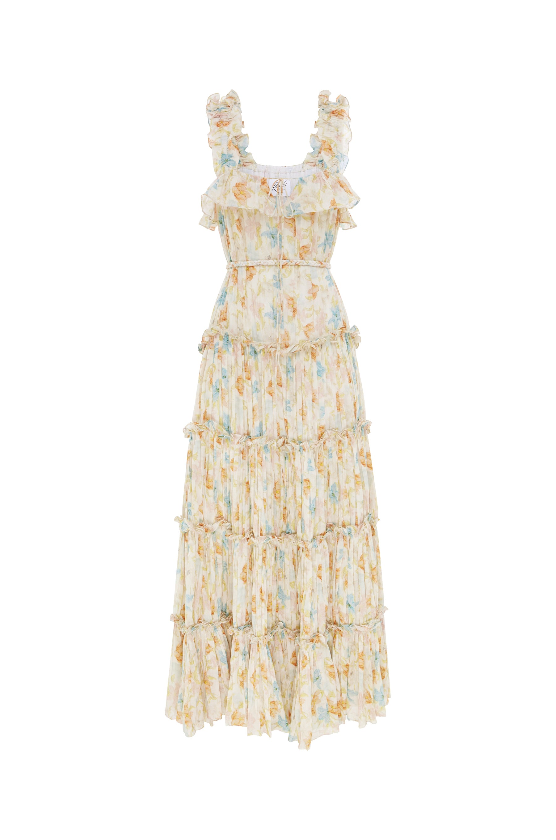floral printed crinkle cotton frilled maxi dress
