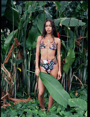 eco conscious swimwear tropical print high rise bikini bottom