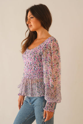 sustainable fashion romantic sleeve blouse in lilac floral print