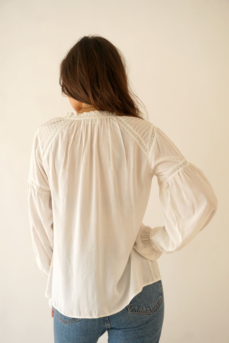 white sustainable fabric lightweight long sleeve blouse