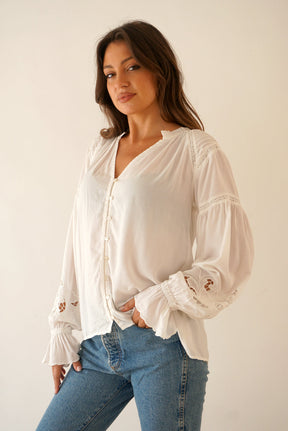 romantic ruffled sleeves white blouse