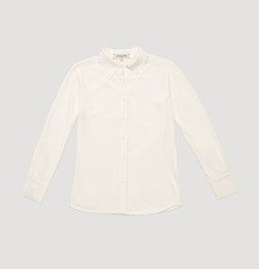 white sustainable pima cotton button up shirt