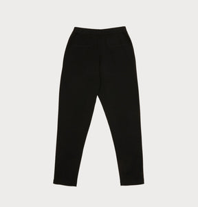 back view of black pima cotton knit pants made from sustainable materials