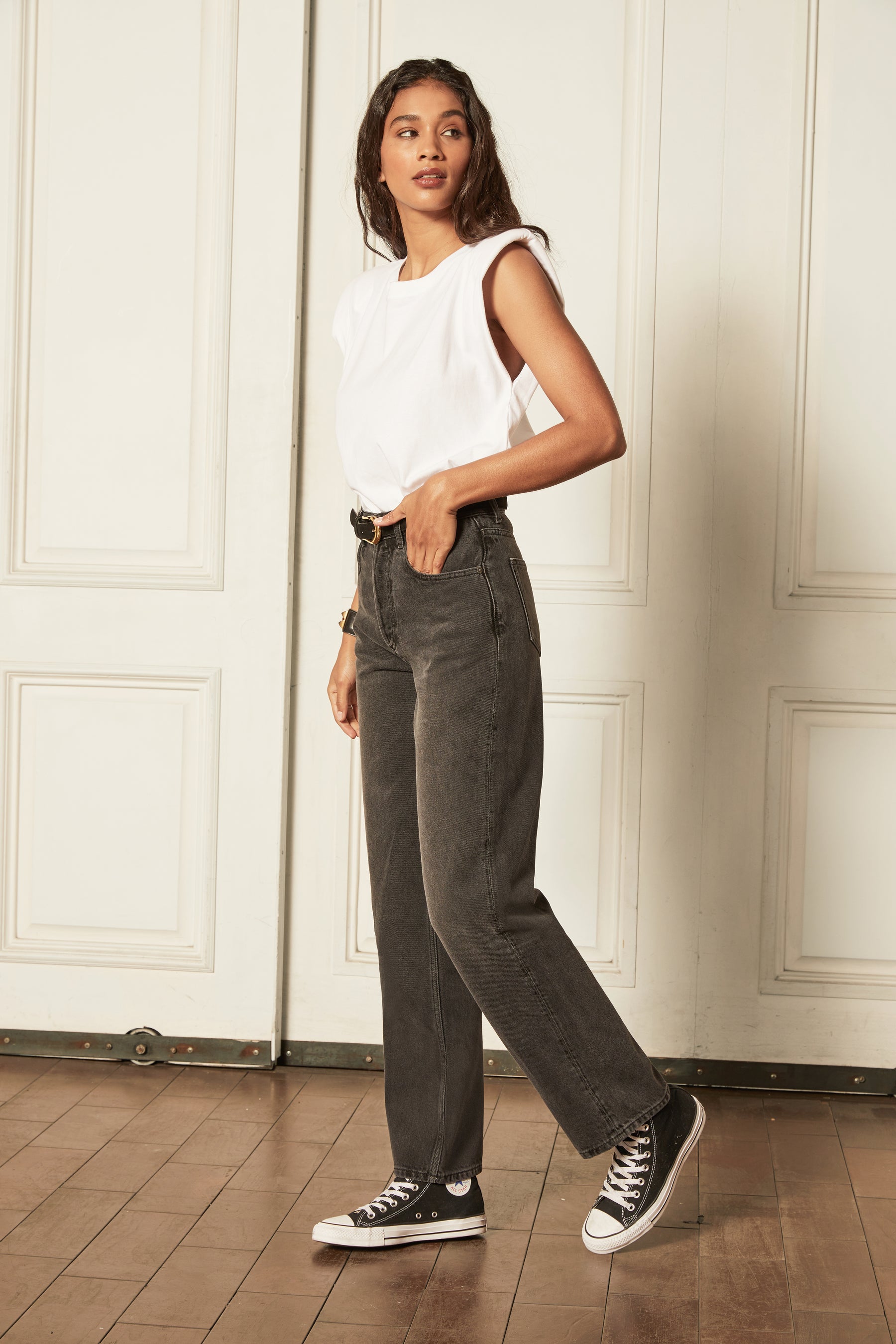 high rise relaxed fit straight jeans made from sustainable materials