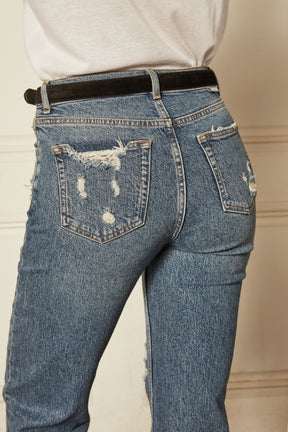 eco conscious denim jeans with high rise and wide leg