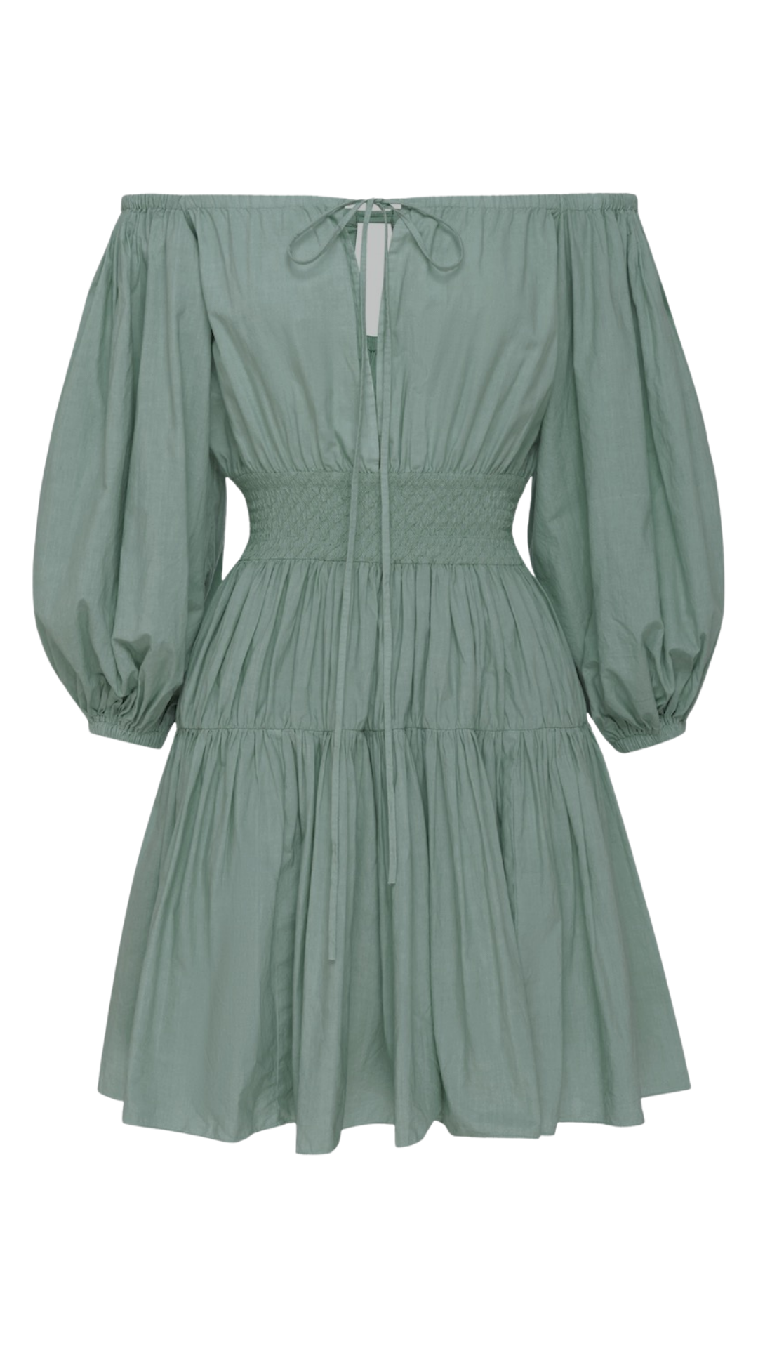 sage green 3/4 sleeve tiered mini dress for spring