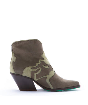 vegan suede ankle cowboy boot in green made from sustainable materials